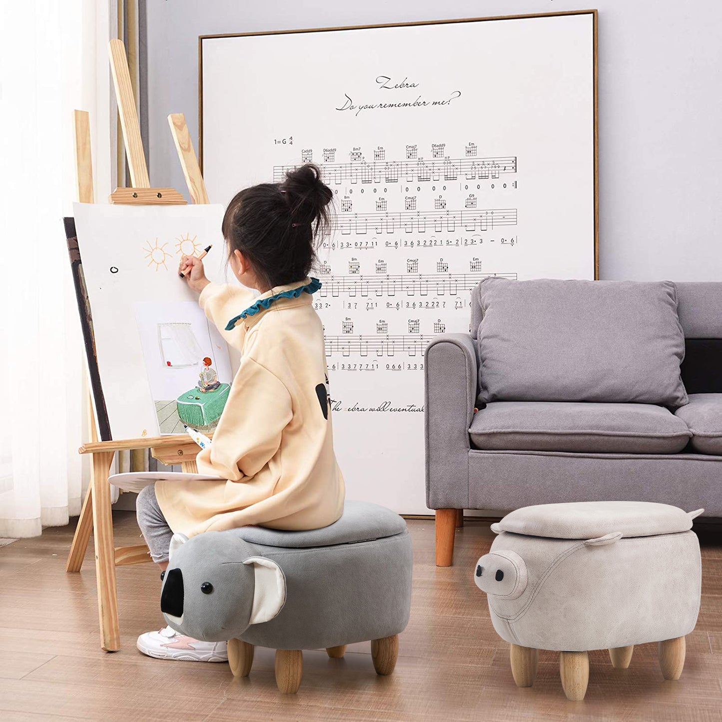 Storage Ottoman Animal Bench Upholstered Footrest Stool Olesen
