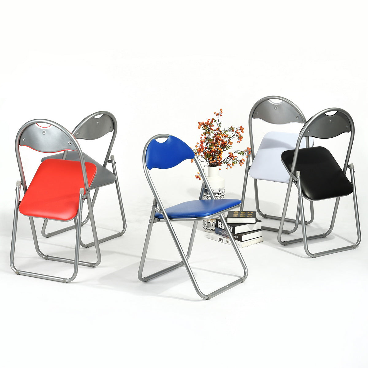 PVC Upholstered Folding Chairs Peacock