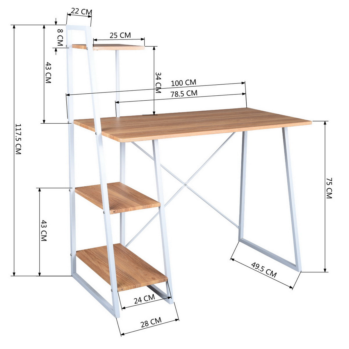 Computer Desk with Storage Shelves Study Writing Table Pouchu
