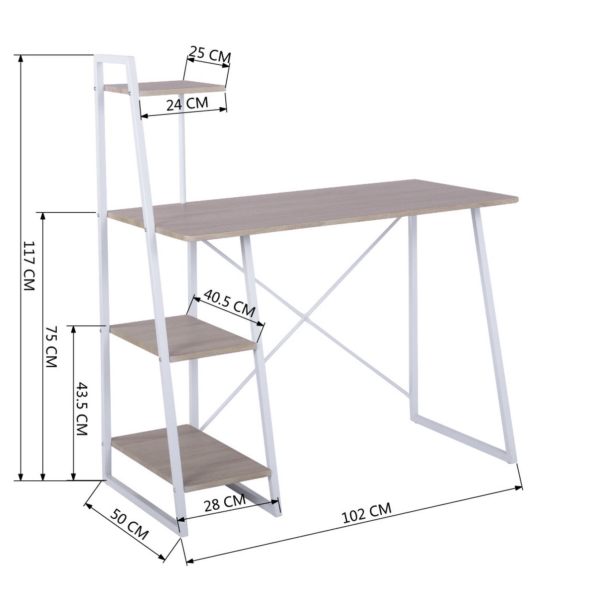 Computer Desk with Storage Shelves Study Writing Table Pouchu