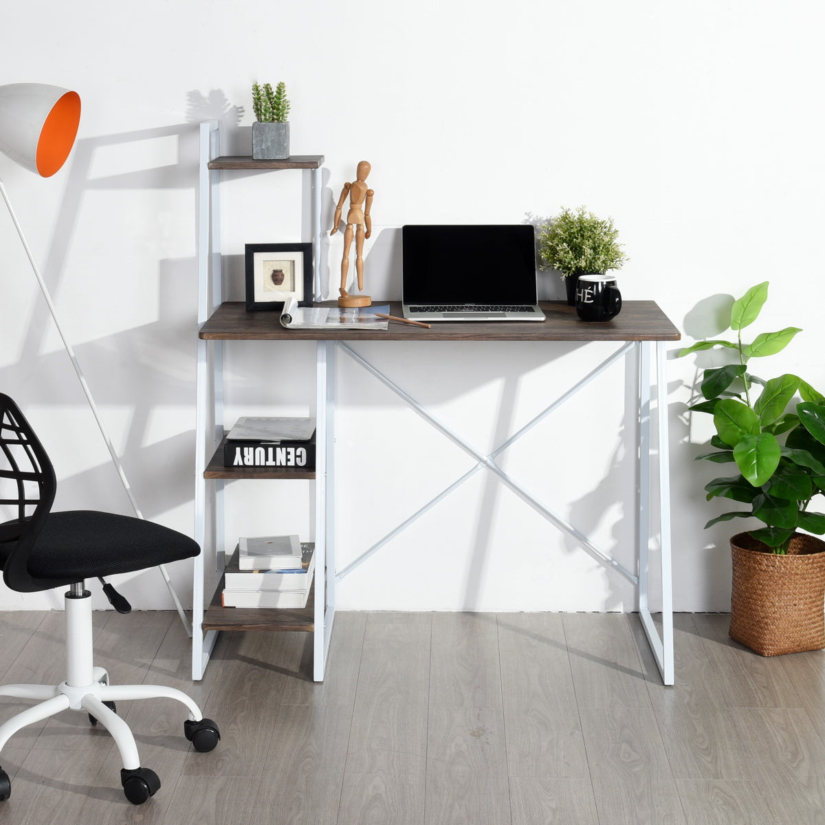 Computer Desk with Storage Shelves Study Writing Table Pouchu
