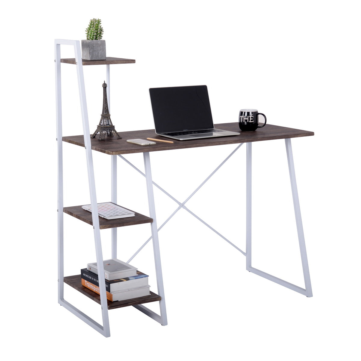 Computer Desk with Storage Shelves Study Writing Table Pouchu