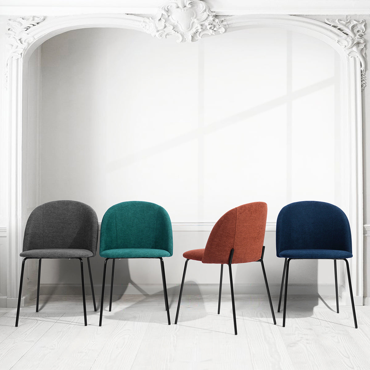 Dining Chairs Fabric Upholstered Metal Legs Puzzle