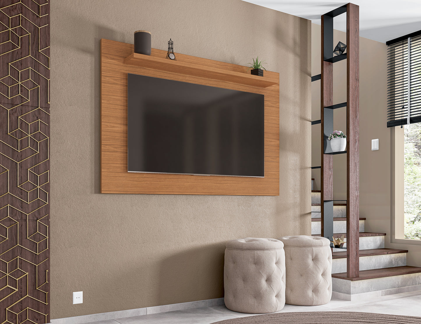 Panel Esmeralda 1,58M (Two Assemble Options) TV Stand Wall-Mounted Entertainment Center Noce