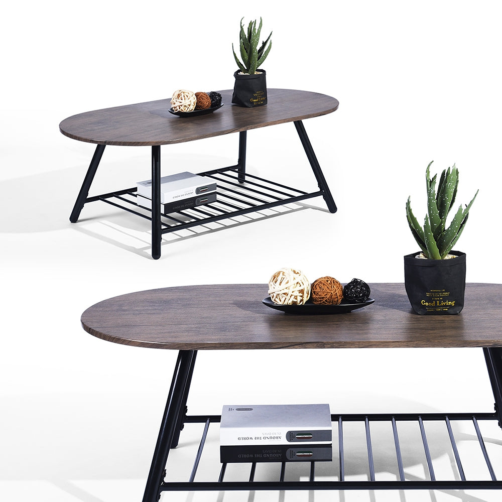 Coffee Table Modern Center Table with Metal Shelf Rixo