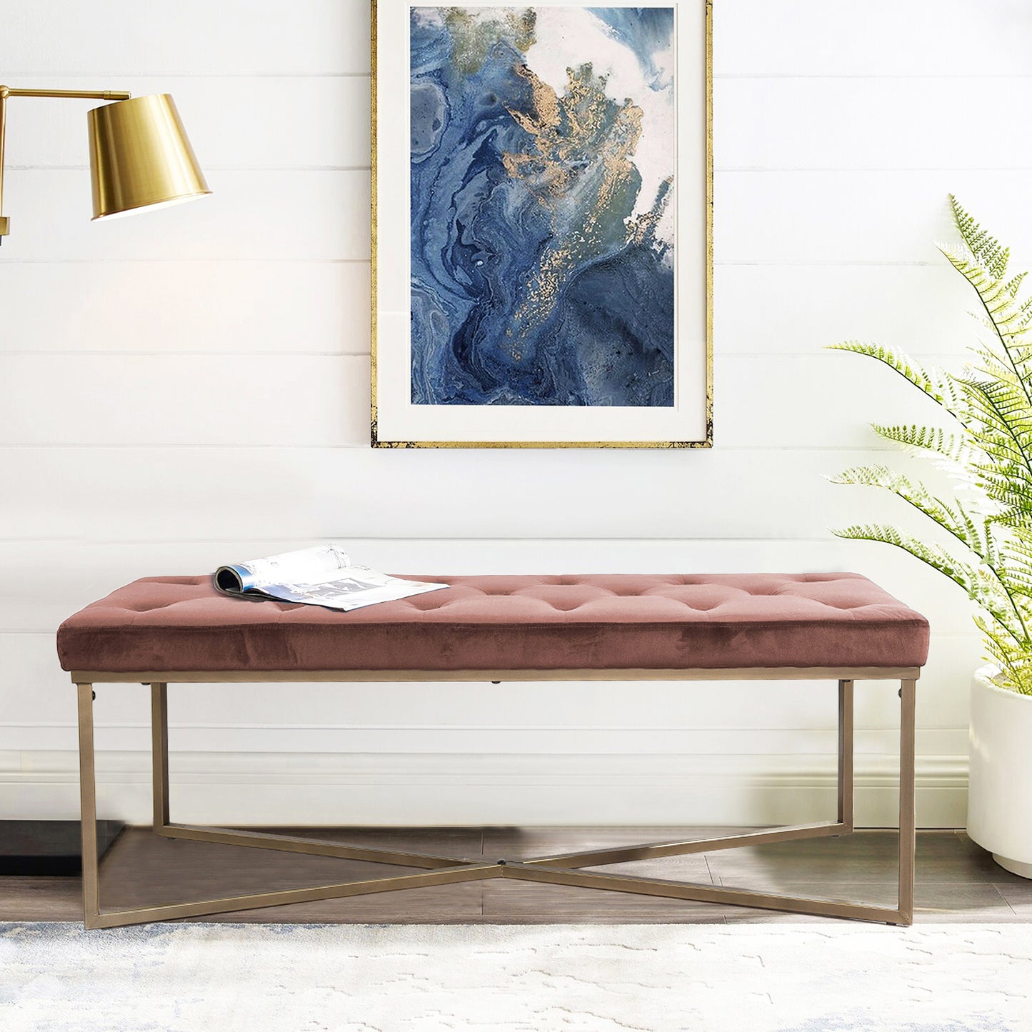 Ottoman Bench Velvet Upholstered Footrest Stool Rizzo
