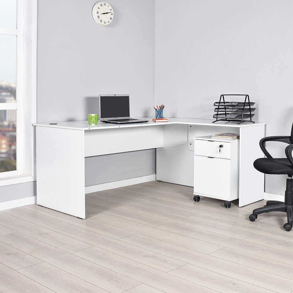 Rio Office Set L Shape Desk Diamond White RMS