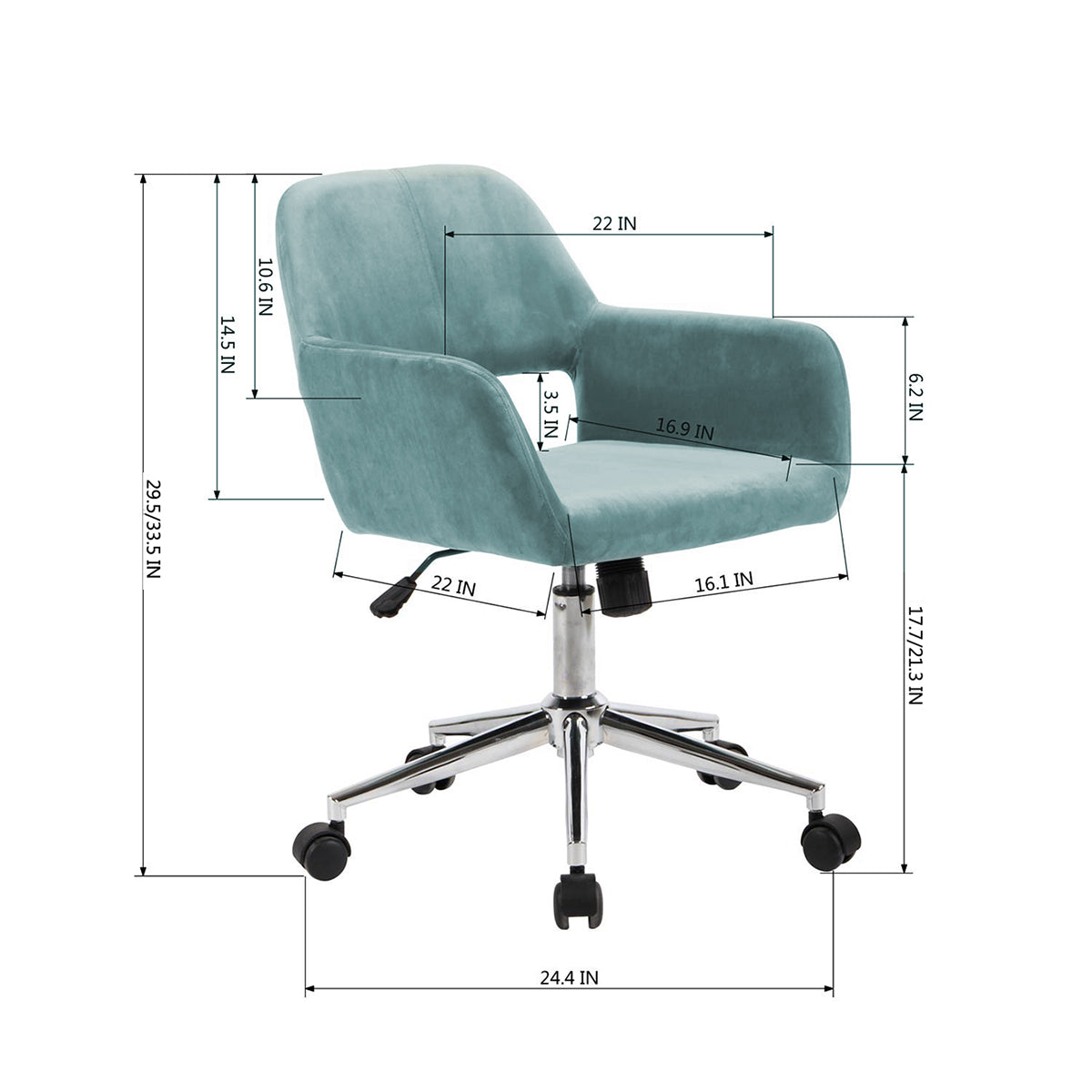 Velvet Upholstered Swivel Ergonomic Home Office Chair Armrest Ross