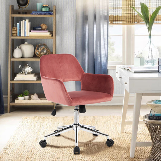 Velvet Upholstered Swivel Ergonomic Home Office Chair Armrest Ross