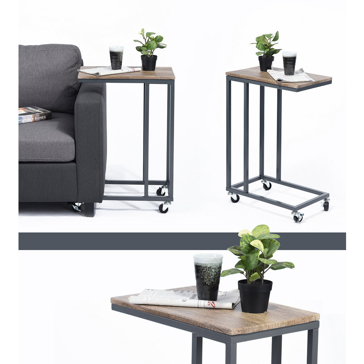 Sofa Side Table Narrow C Shaped for Bed Couch Rozelle