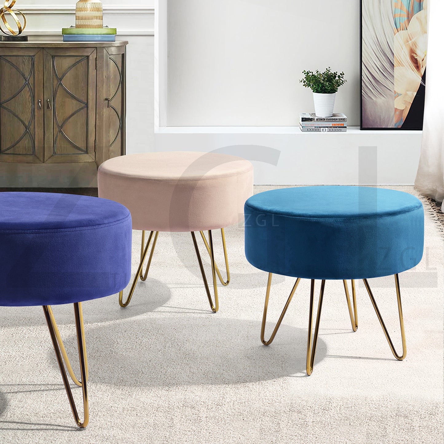 Ottoman Vanity Stool Footrest Stool Velvet Upholstered Saka