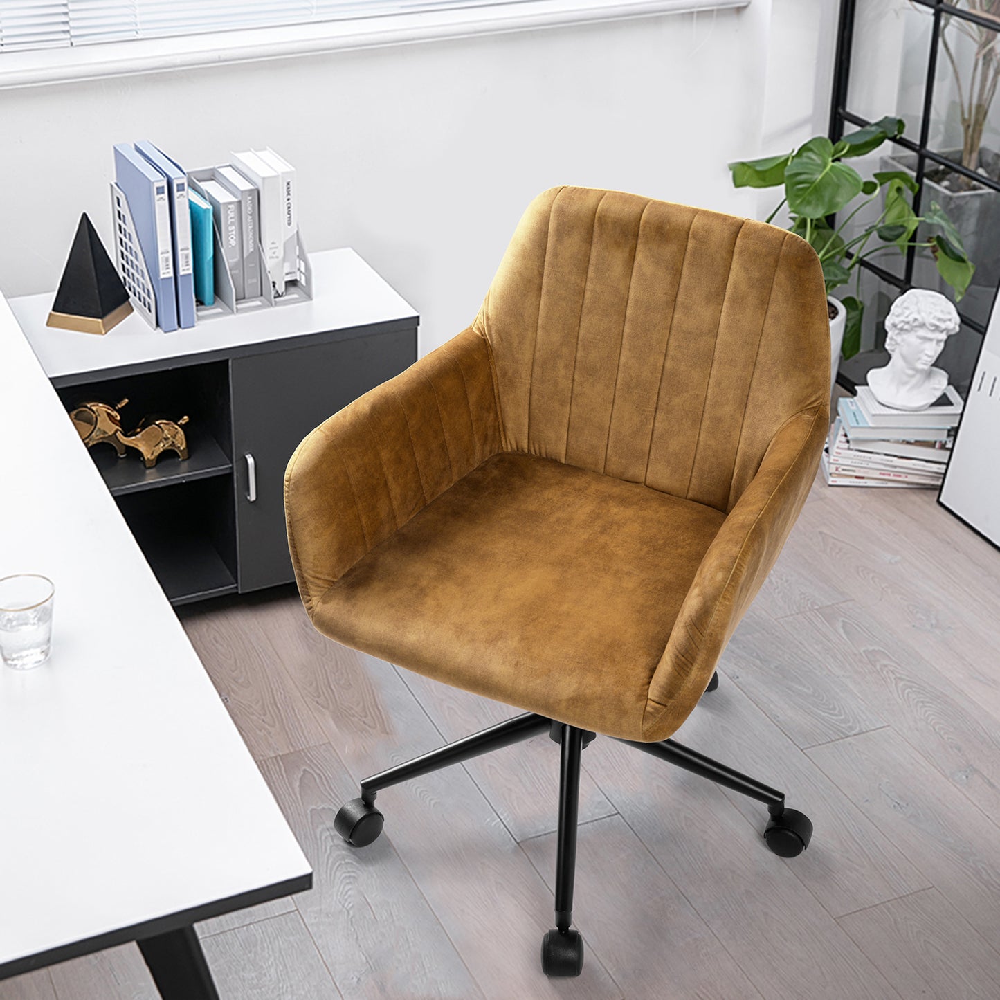 Velvet Upholstered Swivel Ergonomic Home Office Chair Armrest Sekou
