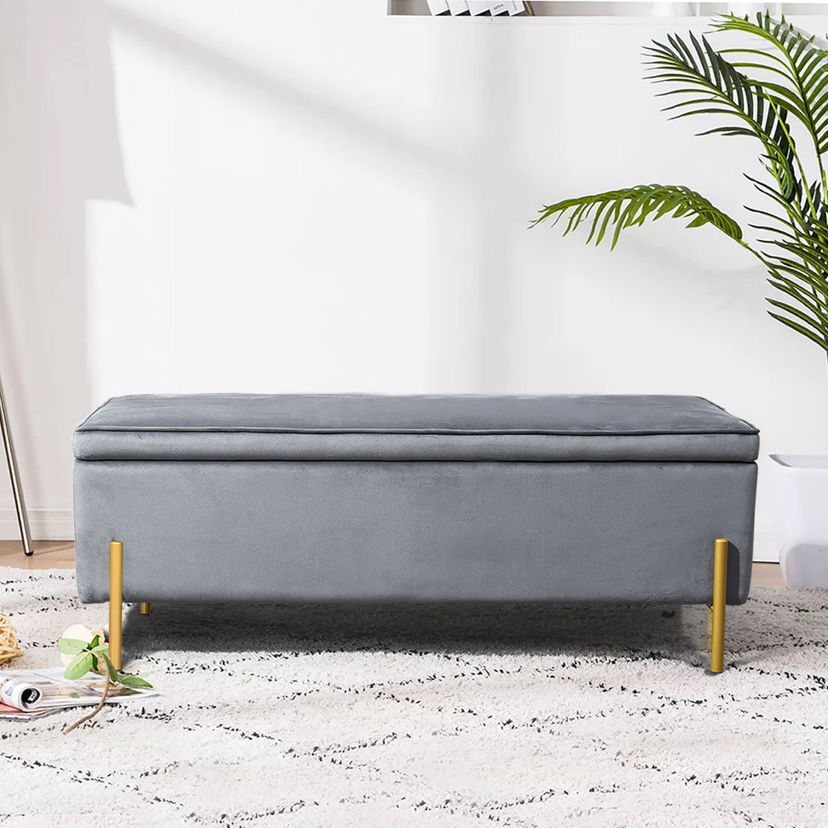 Storage Ottoman Bench Velvet Upholstered Footrest Stool Tudor