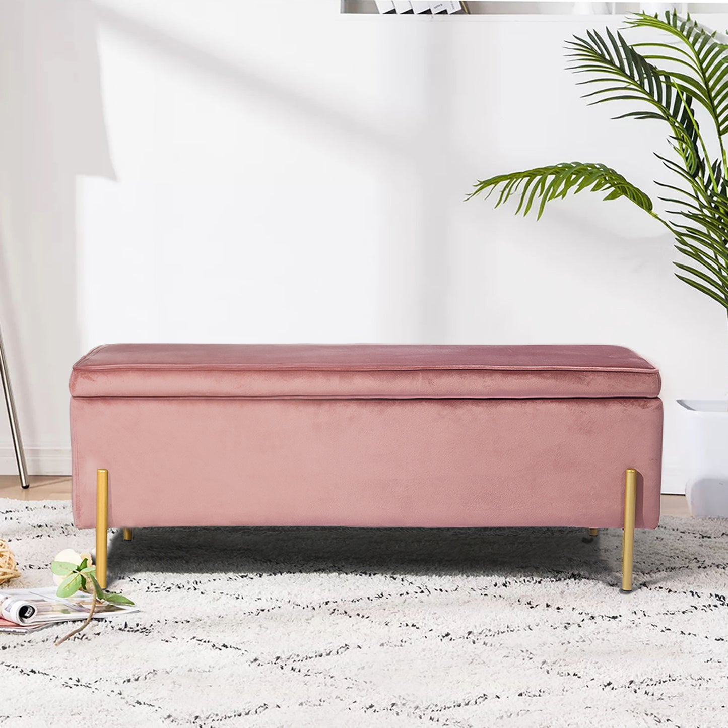 Storage Ottoman Bench Velvet Upholstered Footrest Stool Tudor