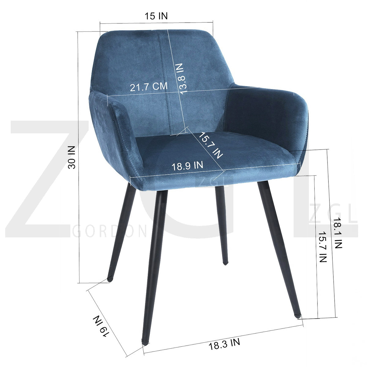 Dining Chairs Velvet Upholstered Metal Legs with Armrest Lyanco