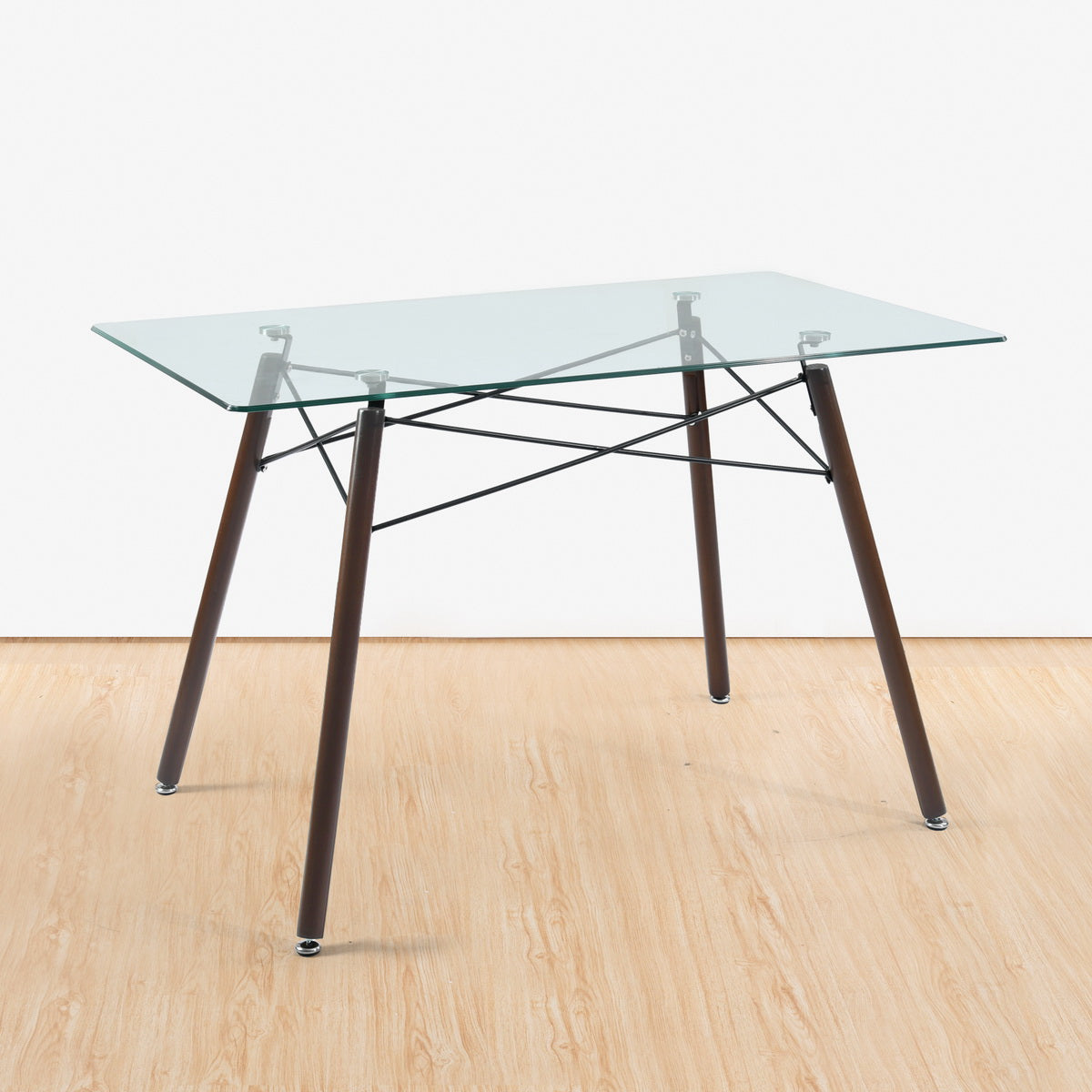 Modern Rectangular Glass Dining Table with Wooden Legs Zappa