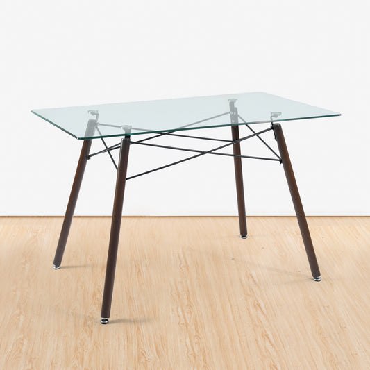 Modern Rectangular Glass Dining Table with Wooden Legs Zappa