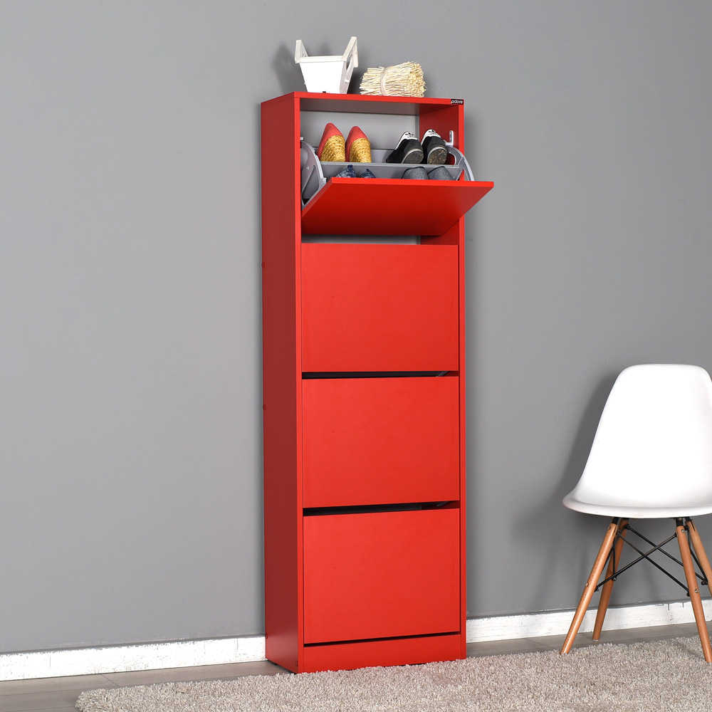 Shoe Cabinet W/ Four Section Red SHC