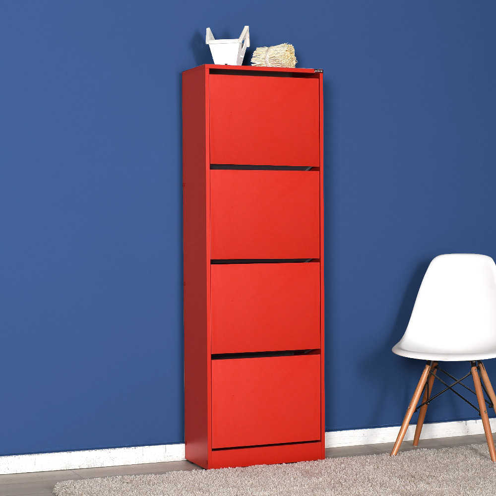 Shoe Cabinet W/ Four Section Red SHC