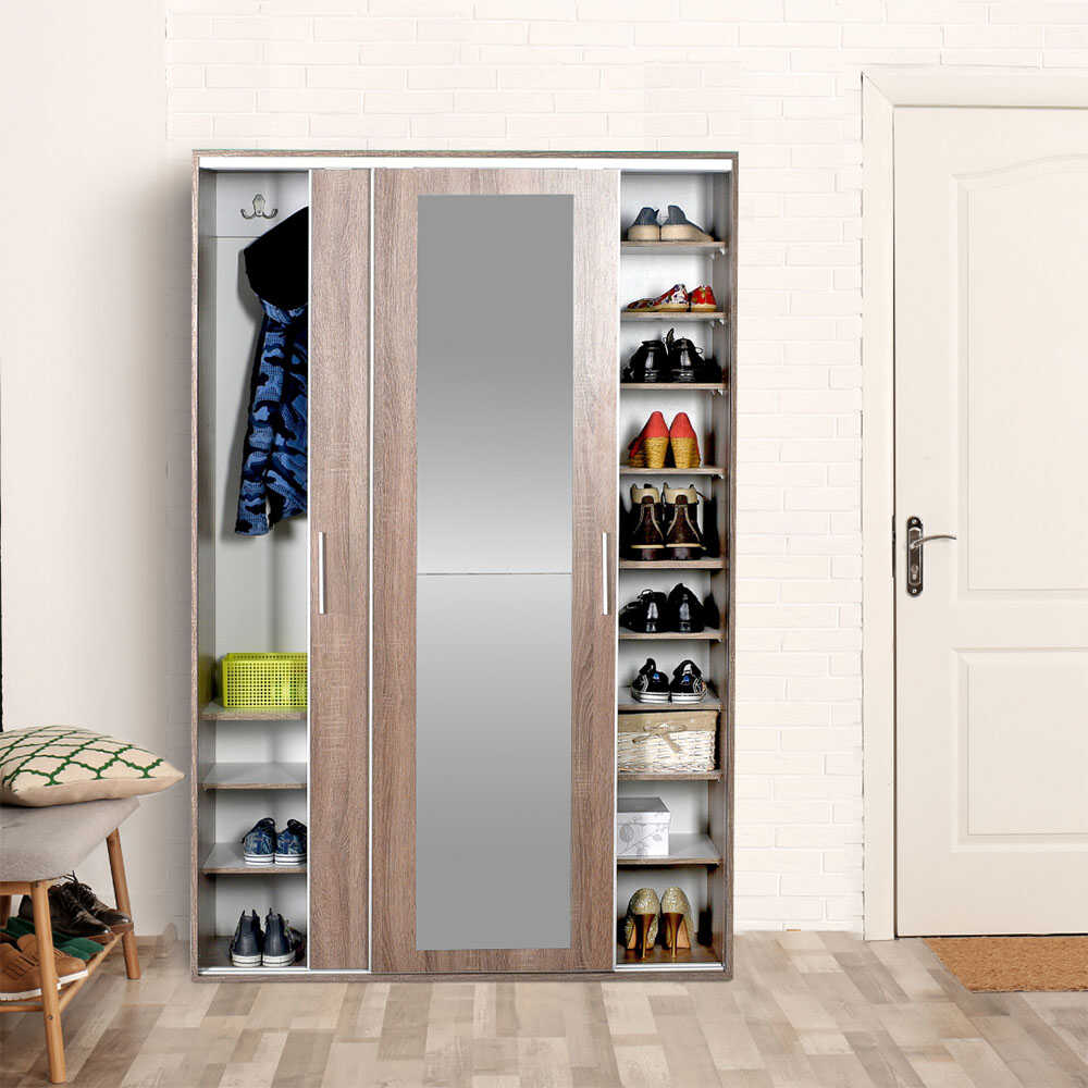 Hallstand & Shoe Cabinet W/ Sliding Doors & Mirror Latte PRT