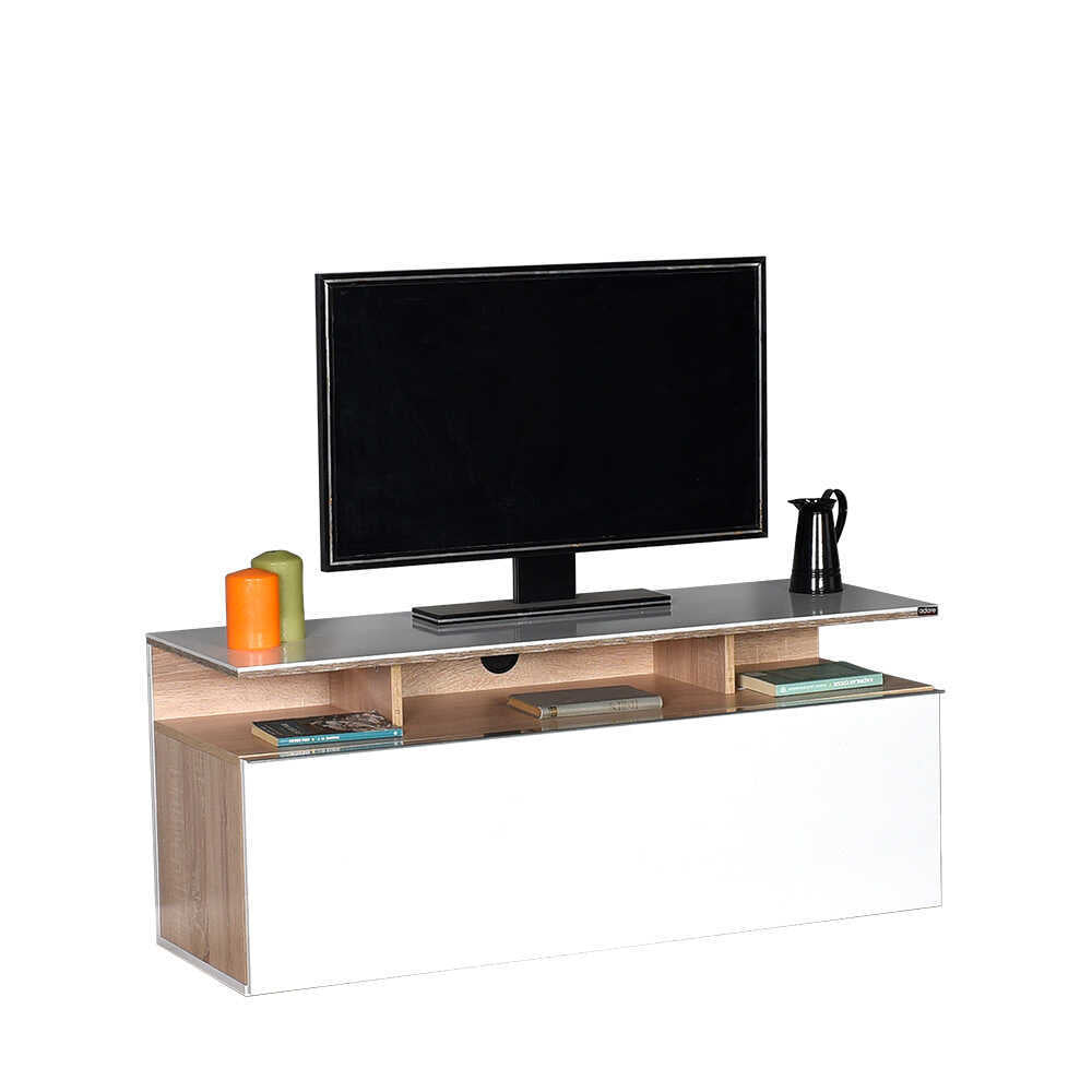 Tv Stand W/ Large Storage Sonoma & High Gloss White TVC