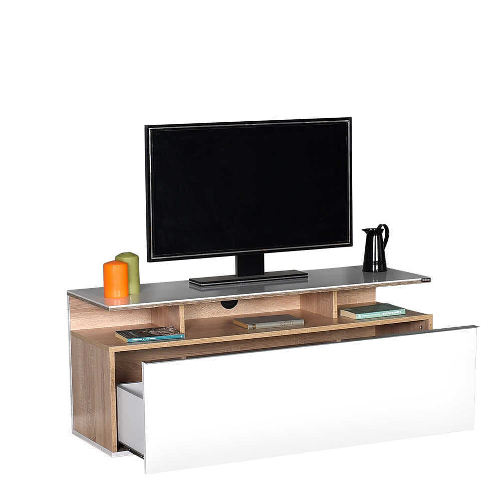 Tv Stand W/ Large Storage Sonoma & High Gloss White TVC