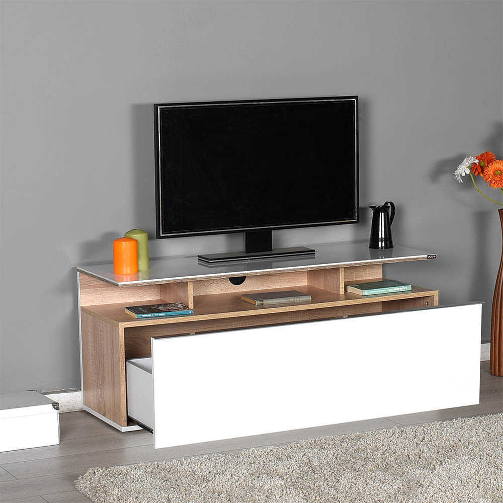 Tv Stand W/ Large Storage Sonoma & High Gloss White TVC