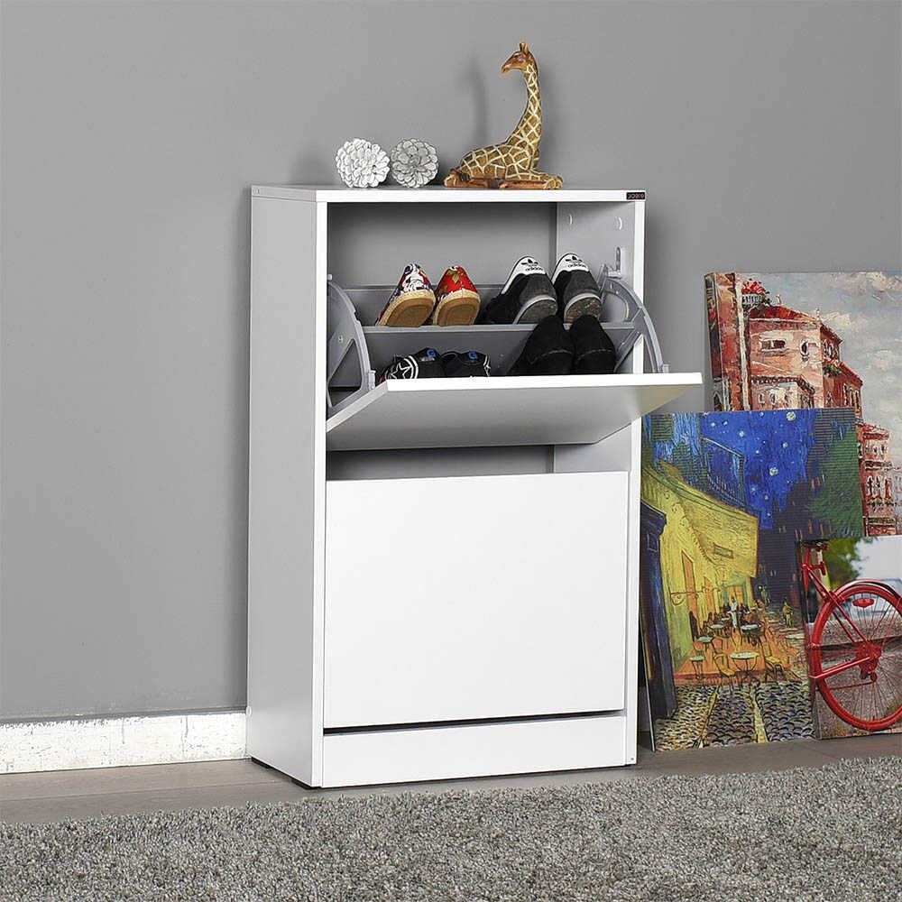 Shoe Cabinet W/ Two Section White SHC