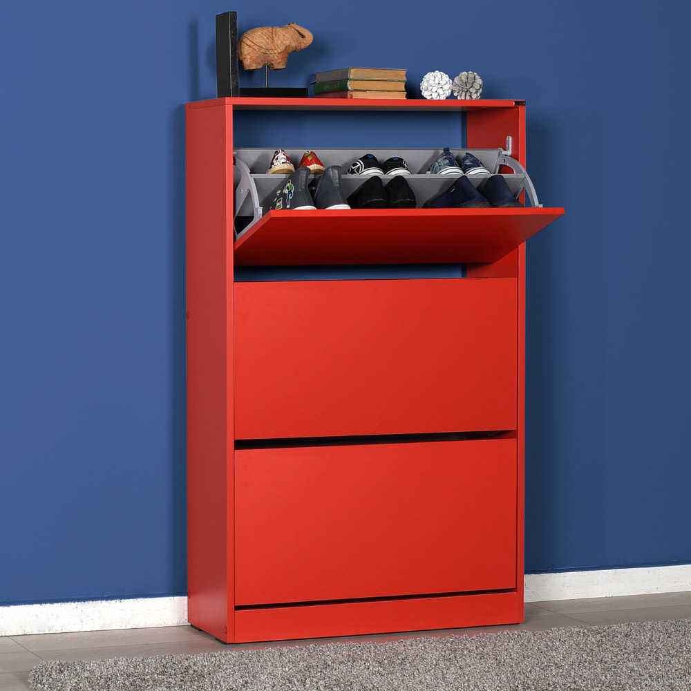 Shoe Cabinet W/ Three Section Red SHC