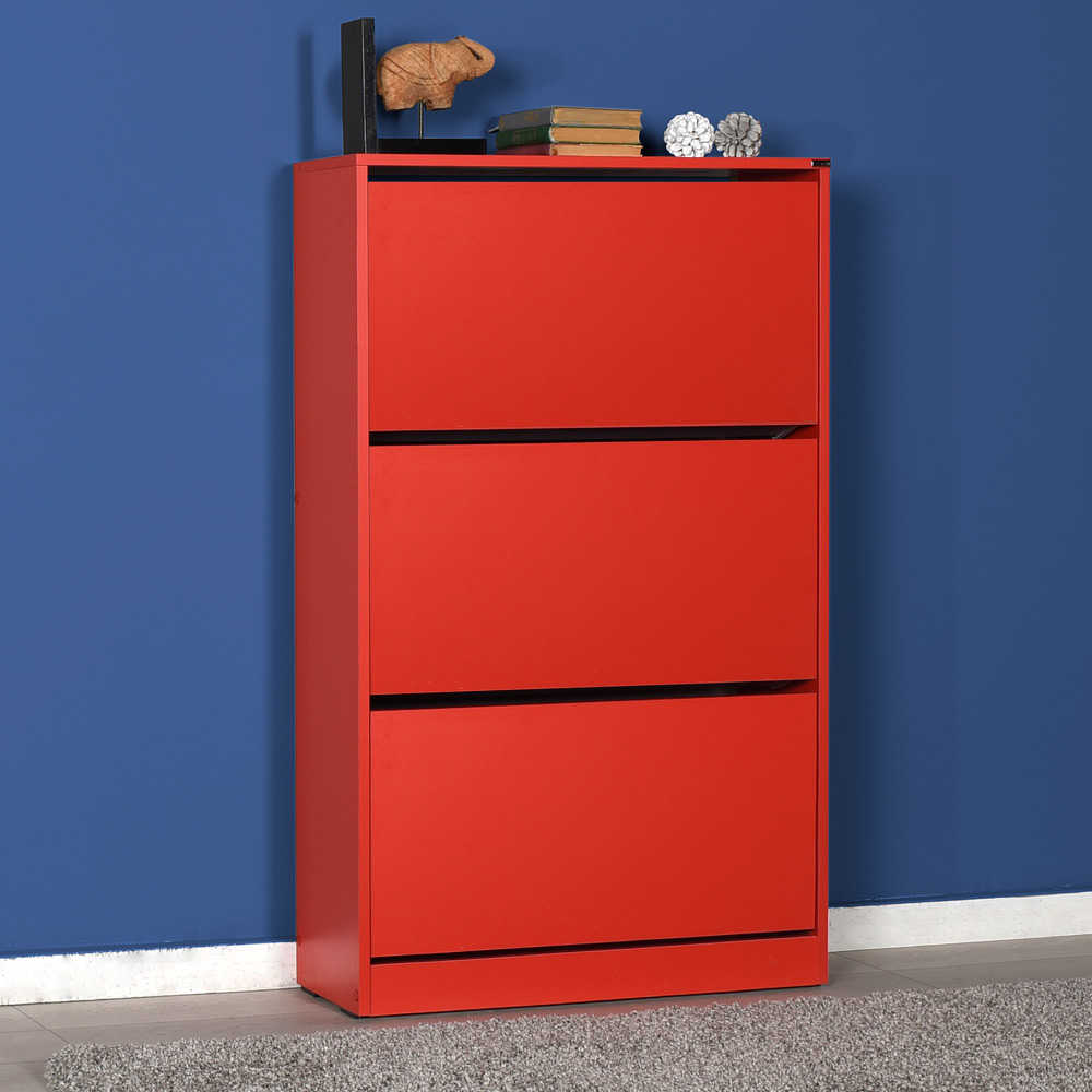 Shoe Cabinet W/ Three Section Red SHC