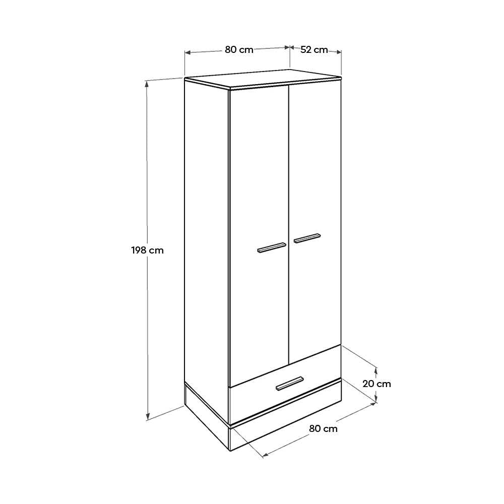 Base Teen Room Wardrobe W/ Two Doors & One Drawer Italian Oak & White GRD