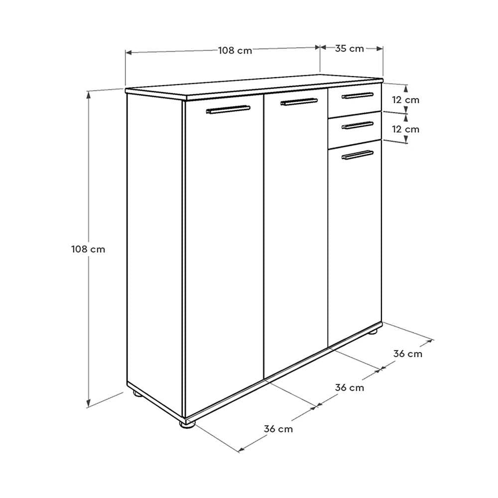 Shoe Cabinet W/ Three Doors & Two Drawers White ADR